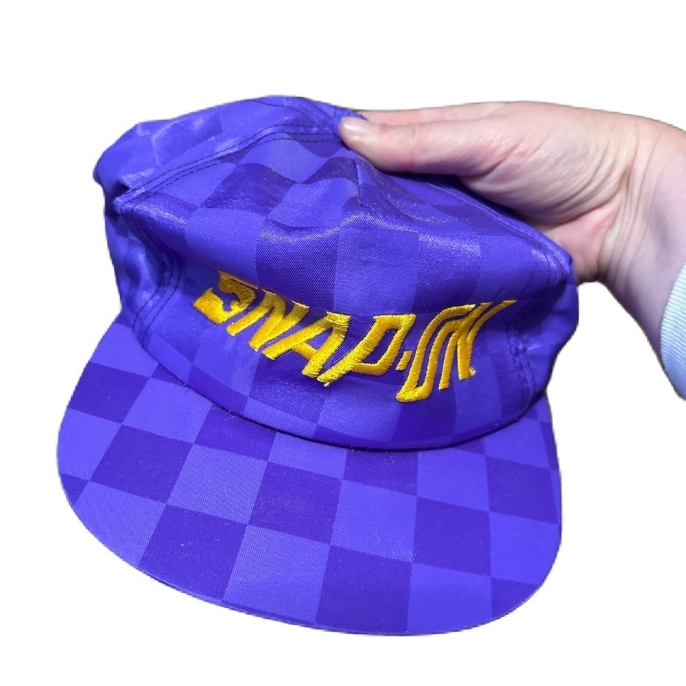 Vintage Snap-On Purple Checkered SnapBack K-Products Hat Trucker Gold
